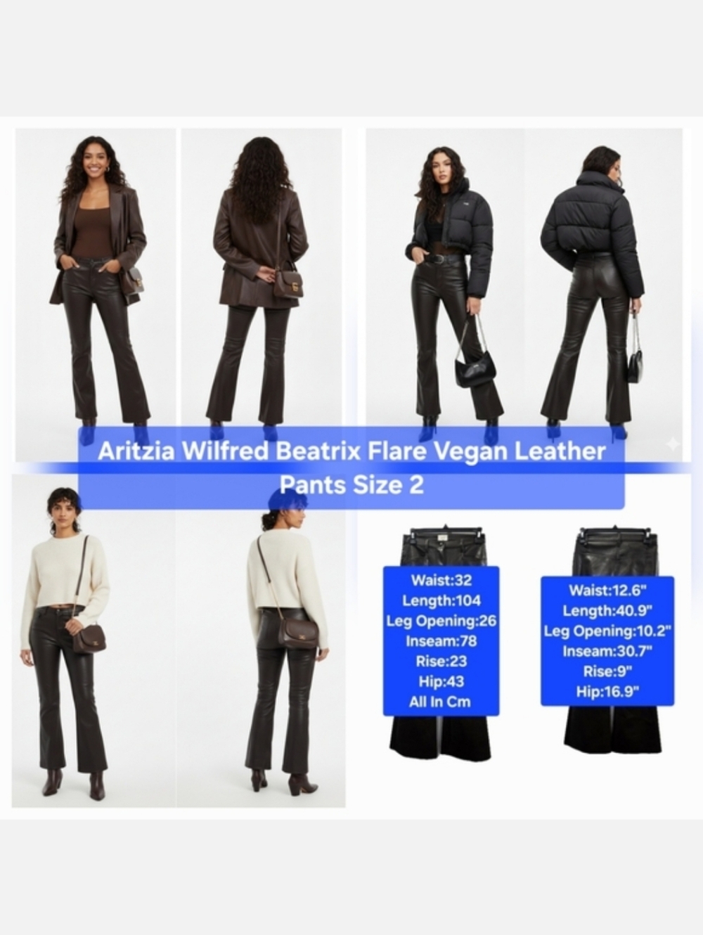 Aritzia Wilfred Beatrix Flare Vegan Leather Pants Size 2